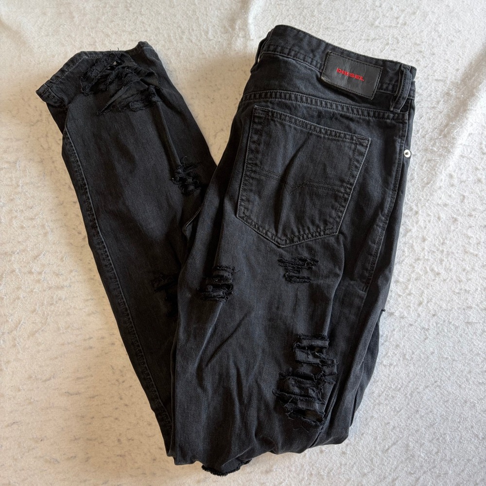 Diesel Buster Jeans Mens 33 Black Distressed Slim Tapered 084PQ